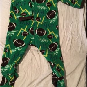Adorable green fleece football onesie w footies.